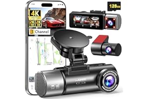 FAIMEE 4K+2K+2K 3 Channel Dash Cam Front and Rear, 128GB Card Included, Dash Camera for Cars 5.8G/2.4G Dual Wifi, Built-in GPS, Night Vision, WDR, 170°Wide Angle, G-Sensor Emergency Lock, 24H Parking Monitor