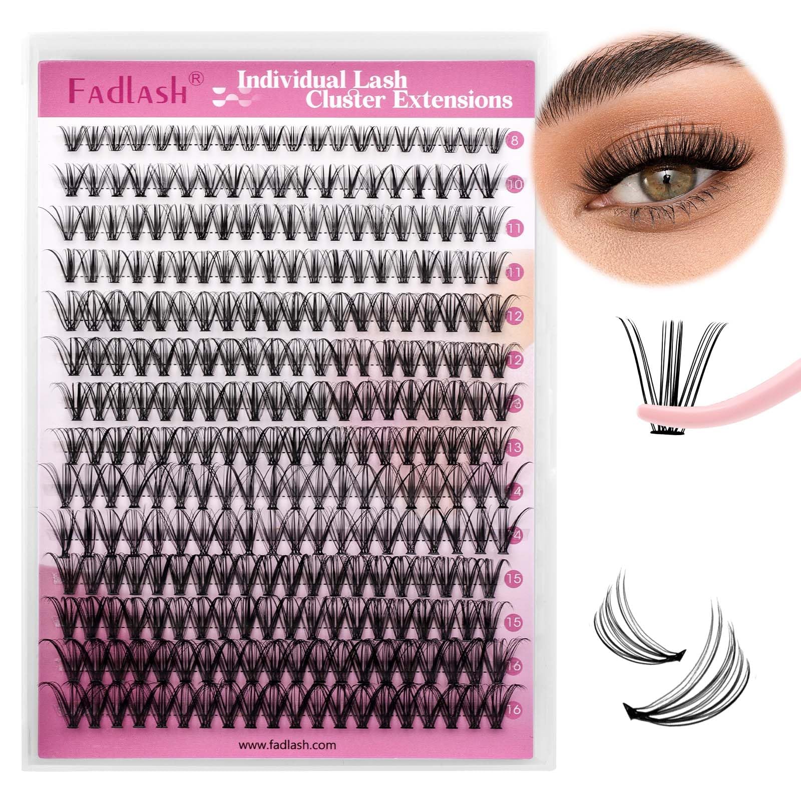 FADLASH 200pcs 0.07mm D Curl 8-16mm 20D Mixed Trays Cluster Lashes DIY Eyelash Extensions — image 1