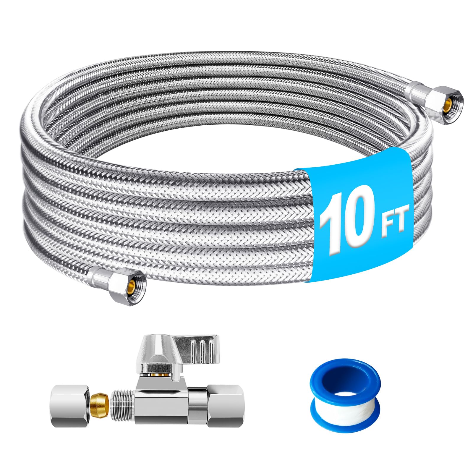 Photo 1 of Refrigerator Water Line Kit - 10FT Stainless Steel Braided Ice Maker Water Line with Brass Ball Valve,Foodgrade PEX Inner Hose Fridge Water Line with 1/4" Comp Fitting and 1/4" Comp Valve
