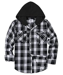 ZITY Men's Flannel Hoodie Shirts Casual Button Down