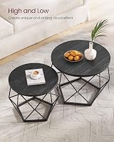 VASAGLE Round Coffee Table Set of 2 Black Steel Frame LET040B22 view 4