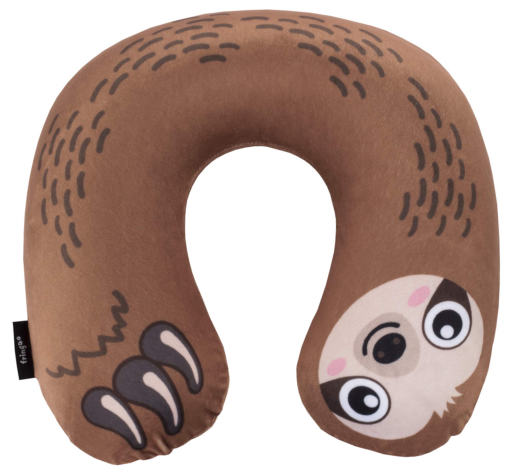 FRINGOO Inflatable Travel Pillow for Women Men Kids Soft Velour Neck Support Aeroplane Cushion Compact Unicorn Sloth Lama Rainbow (Sloth)