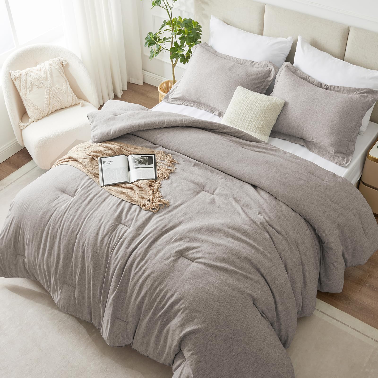 Photo 1 of CozyLux King Size Comforter Set - 3 Pieces Linen Soft Luxury Cationic Dyeing Bedding Comforter for All Season, Breathable Lightweight Fluffy Boho Bed Sets with 1 Comforter and 2 Pillow Shams