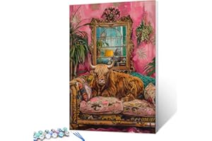 Aihonmin Cow on Flower Sofa Paint by Numbers Kits for Adult,Jungle Wild Animals Painting Kits on Canvas for Home with Brushes Botanical Acrylic Hoho Pigment DIY Framed 16x20 Inch