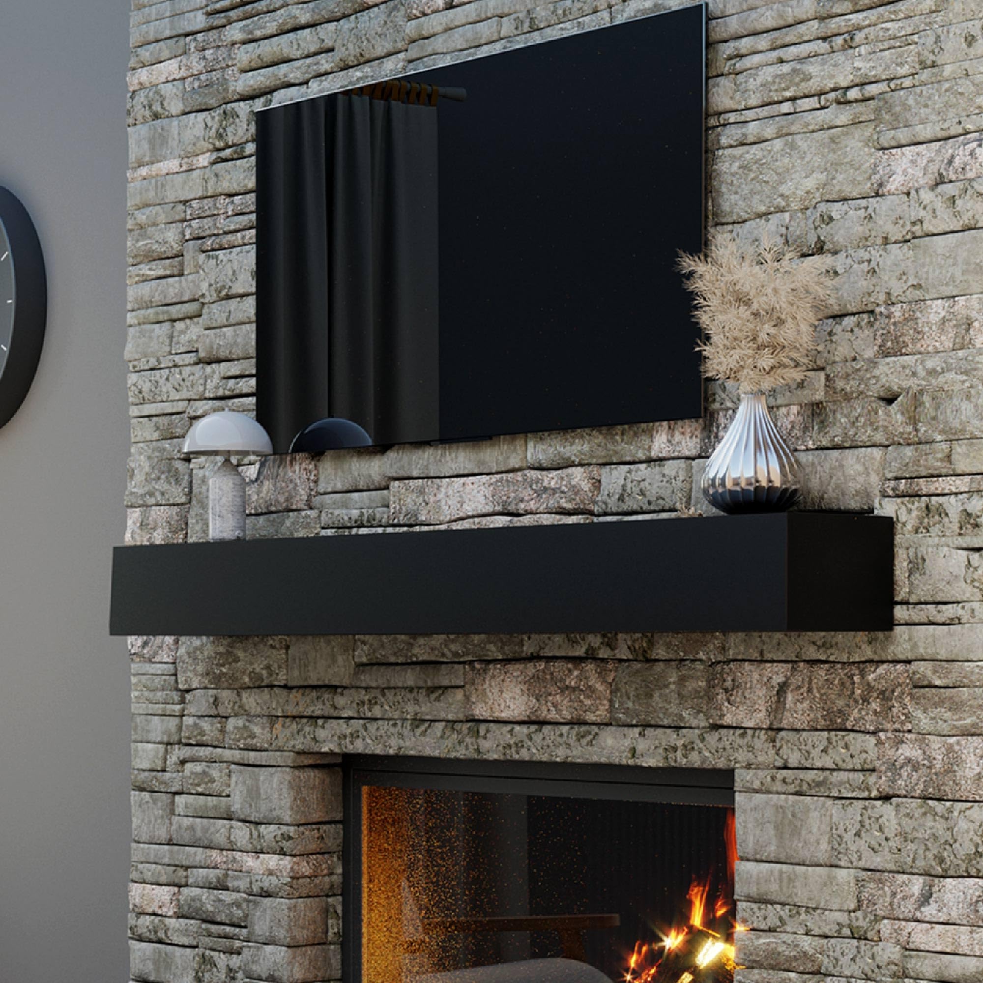 Photo 1 of Ortaville 60" Floating Mantel Shelf - Modern White Fireplace Mantel with Matte Lacquer Finish for Living Room Elegance (60", Black)