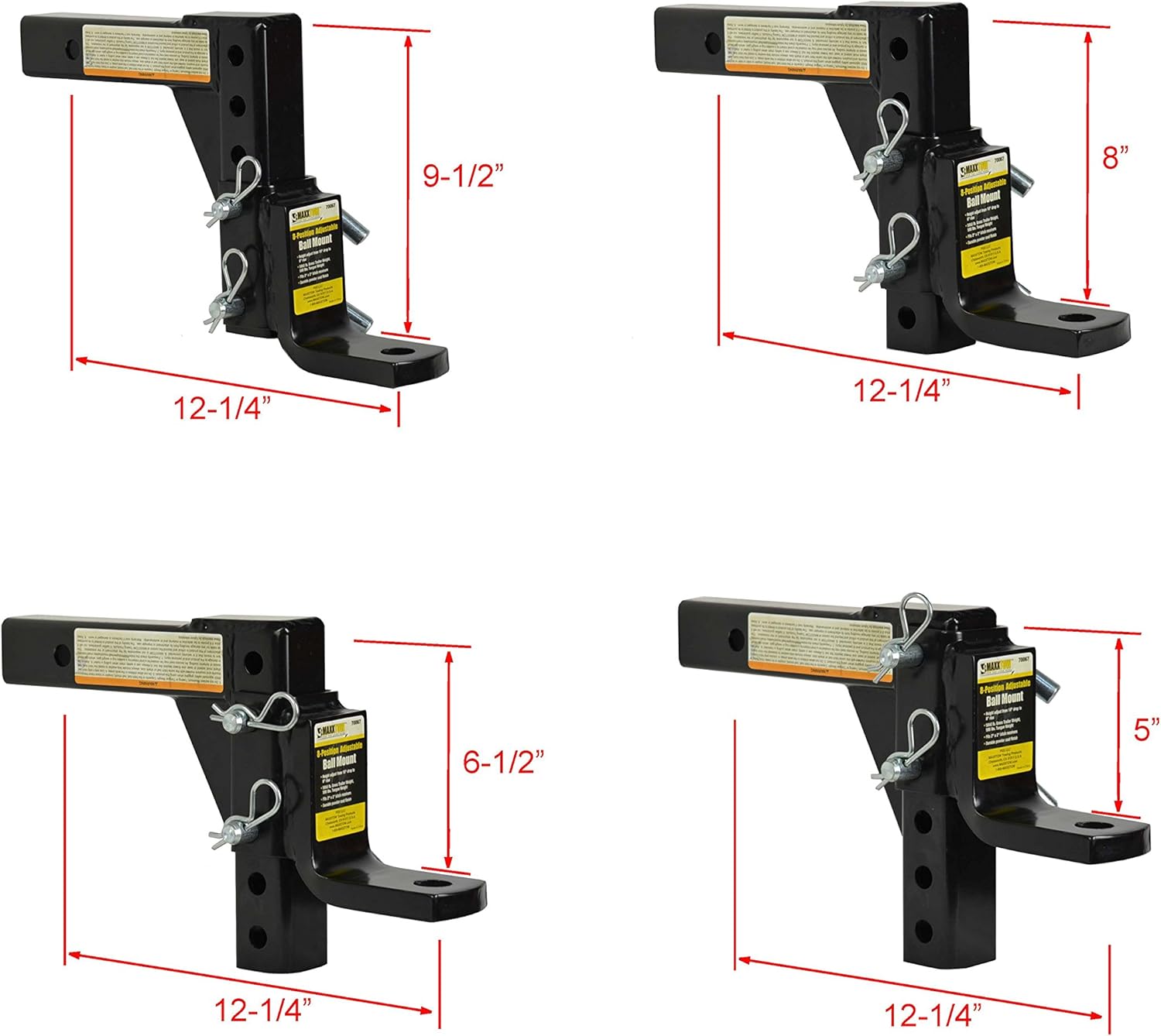 MaxxHaul 70067 8-Position Adjustable Ball Mount - 5000 lbs. GTW Capacity: Automotive