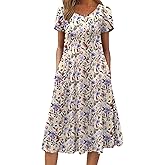 ZEAGOO Womens Casual Dresses for Summer Short Sleeve Flare Midi Dress Loose Flowy Beach Sundress