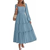 PRETTYGARDEN Spring Dresses for Women 2026 Casual Long Sleeve Smocked Ruffle Flowy Elegant Wedding Guest Maxi Dress Pockets