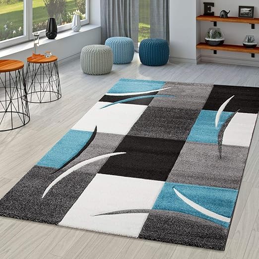 Tt Home Tapis Salon Moderne Nice Avec Contours Découpés Gris Turquoise Noir Crème 300x400 Cm