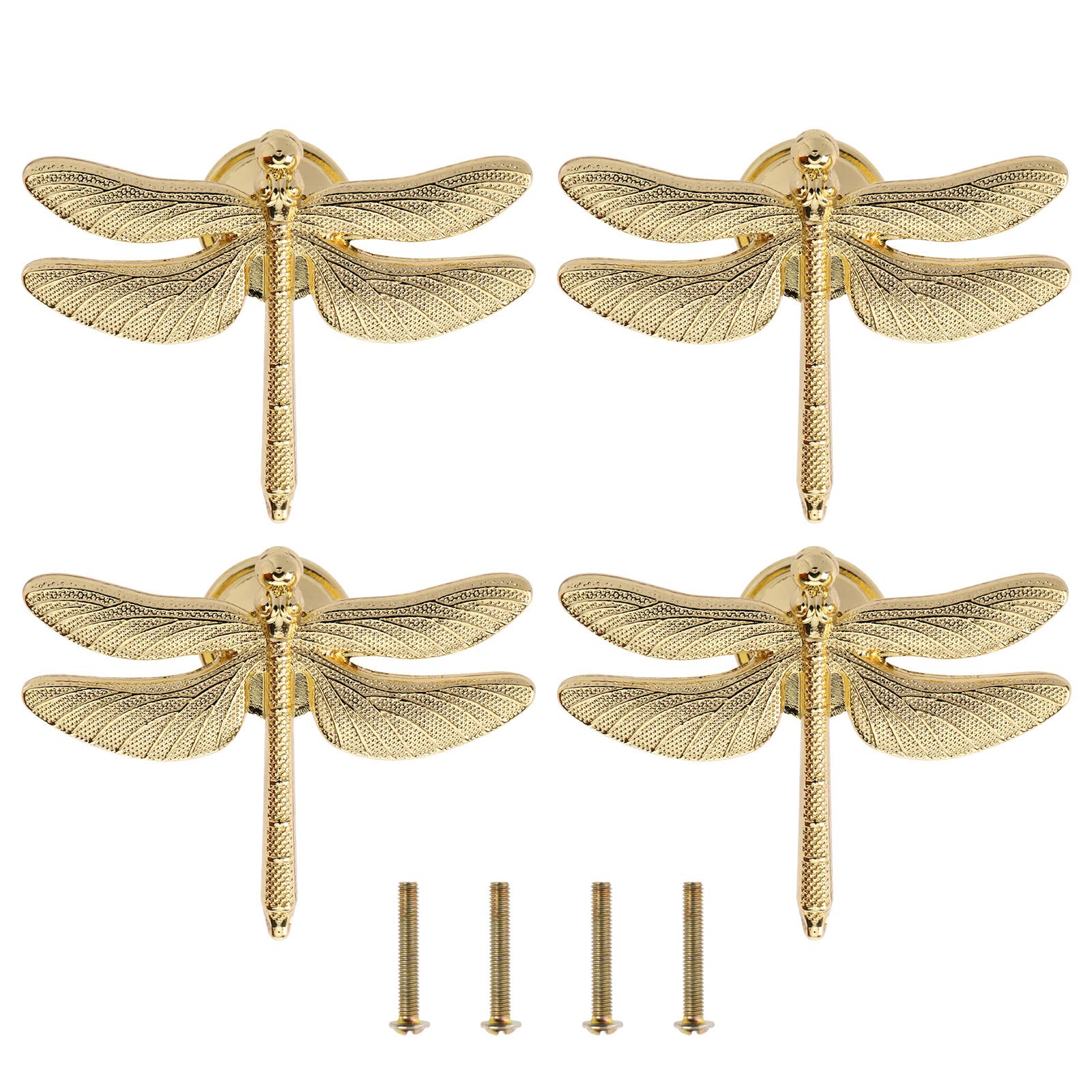 Be In Your Mind 4PCS Dragonfly Knobs Handles Unique Dragonfly Shape Decorative Handles with Mounting Screws Furniture Hardware Accessories for Cabinet Wardrobe Drawer Dresser Gold