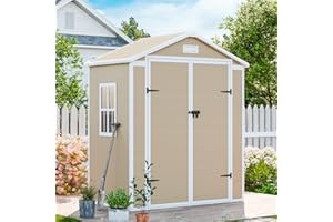 CDCASA 6x3 FT Storage Shed, Waterproof Resin Outdoor Storage Shed with Floor & Window & Double Lockable Doors and 2 Vents, Tool Shed for Garden Patio, Backyard,Lawn, All Weather Use, Light Brown