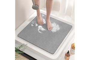 HITSLAM Square Shower Stall Mat, 21 x 21 Inch Non Slip Bath Mat for Tub, Soft PVC Loofah Bathtub Mats with Drain Holes, Quick