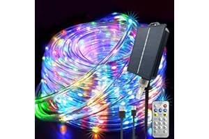 GLPE Solar String Lights Outdoor Waterproof, 66ft 200 LED Rope Lights USB & Solar Powered, 8 Modes Multicolor Fairy Lights with Remote for Christmas Garden Patio Deck Tree Pool Trampoline Wedding
