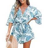 CUPSHE Women's Summer Romper Lace Up Printed Half Sleeves Casual Wide leg Vacation Outfit Mini One Piece Jumpsuit
