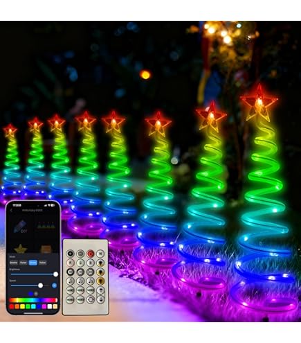 8 Pack Smart Christmas Pathway Lights Outdoor APP Control RGB DIY & Scene Modes, Connectable Spiral Tree Lights With Music, Timer, Schedule, Waterproof LED Christmas Outdoor Decorations For Yard