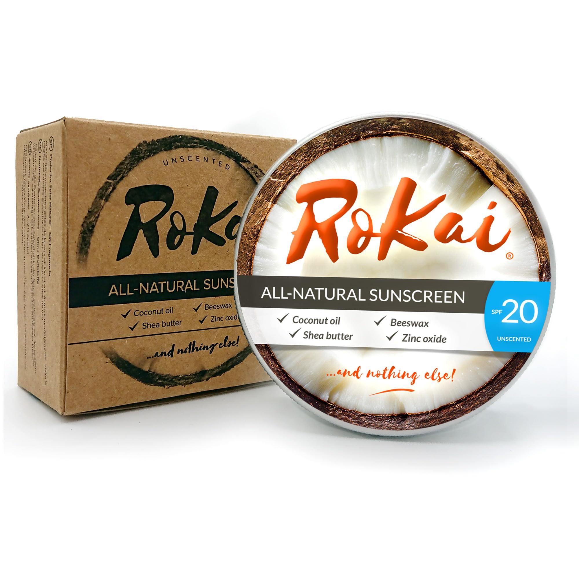 RoKai Natural Mineral Sunscreen SPF20-4 Organic Ingredients with Zinc Oxide - Unscented. Non-Nano, Chemical-Free UV Protection - Safe Sunscreen for Sensitive Skin - 100ml Moisturising Formula