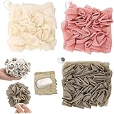 3 PCS Soap Bar Loofah,2 in 1 Bar Soap Loofah Pouch,Can Hold Soap,Effective Exfoliation,for Bathing (Khaki+ Beige+ Pink)