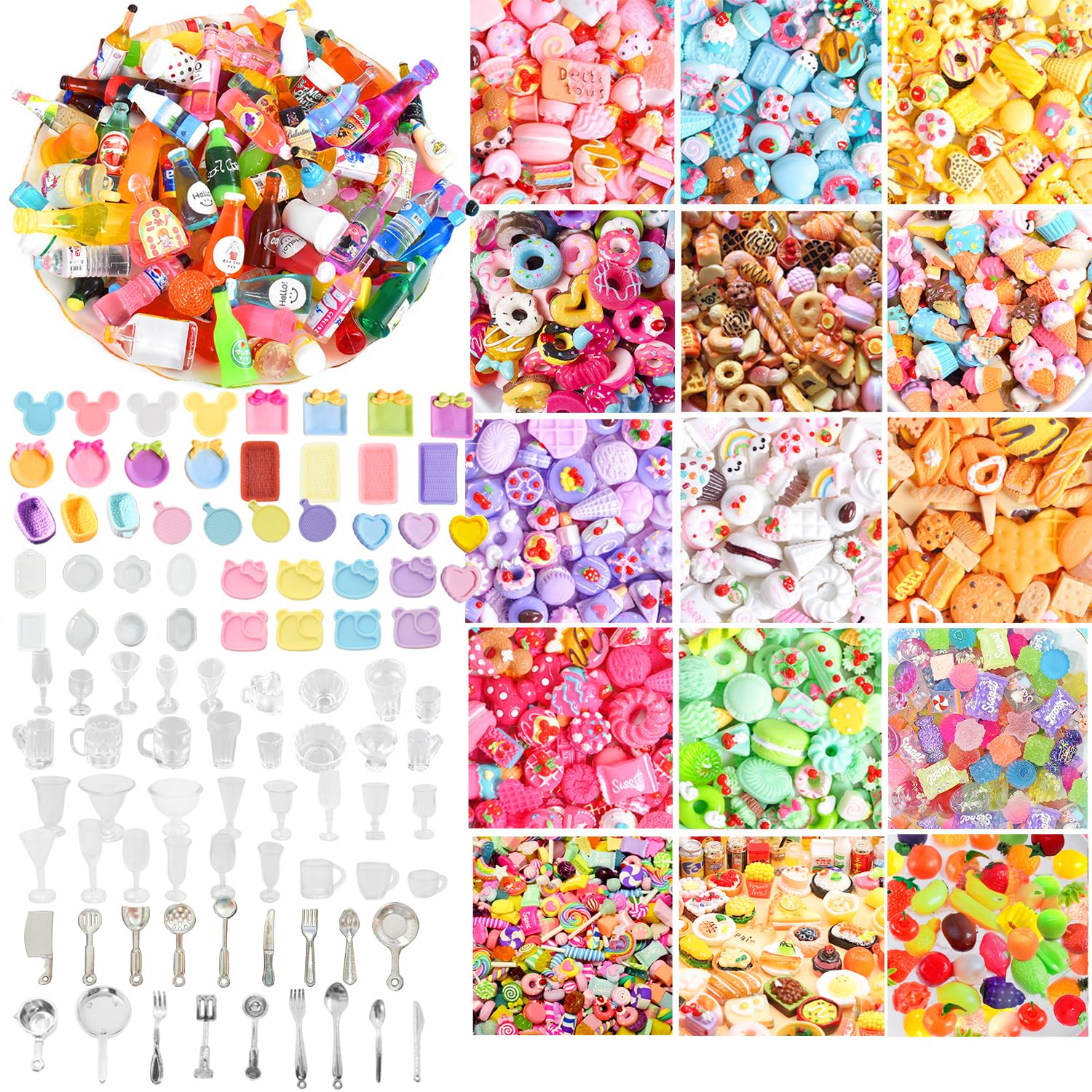 Photo 1 of 150Pcs Miniature Food Drinks Bottles Dollhouse Accessories 1:12 Mini Stuff Things Toy Set Dollhouse Pretend Kitchen Play Game Tiny Baking Hamburger Bread Ice Cream Cake Tableware