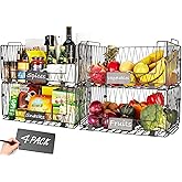 4 PACKS Kitchen Organization and Storage Pantry Baskets, Fruit & Vegetable Basket for Kitchen Cabinet, Stackable Wire Baskets
