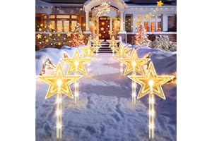 8 Pack Christmas Decorations Outside, RECHOO Twinkling Big Star Solar Christmas Lights with 32 LED and 8 Lighting Modes, Warm White Waterproof Outdoor Christmas Decorations for Pathway Yard