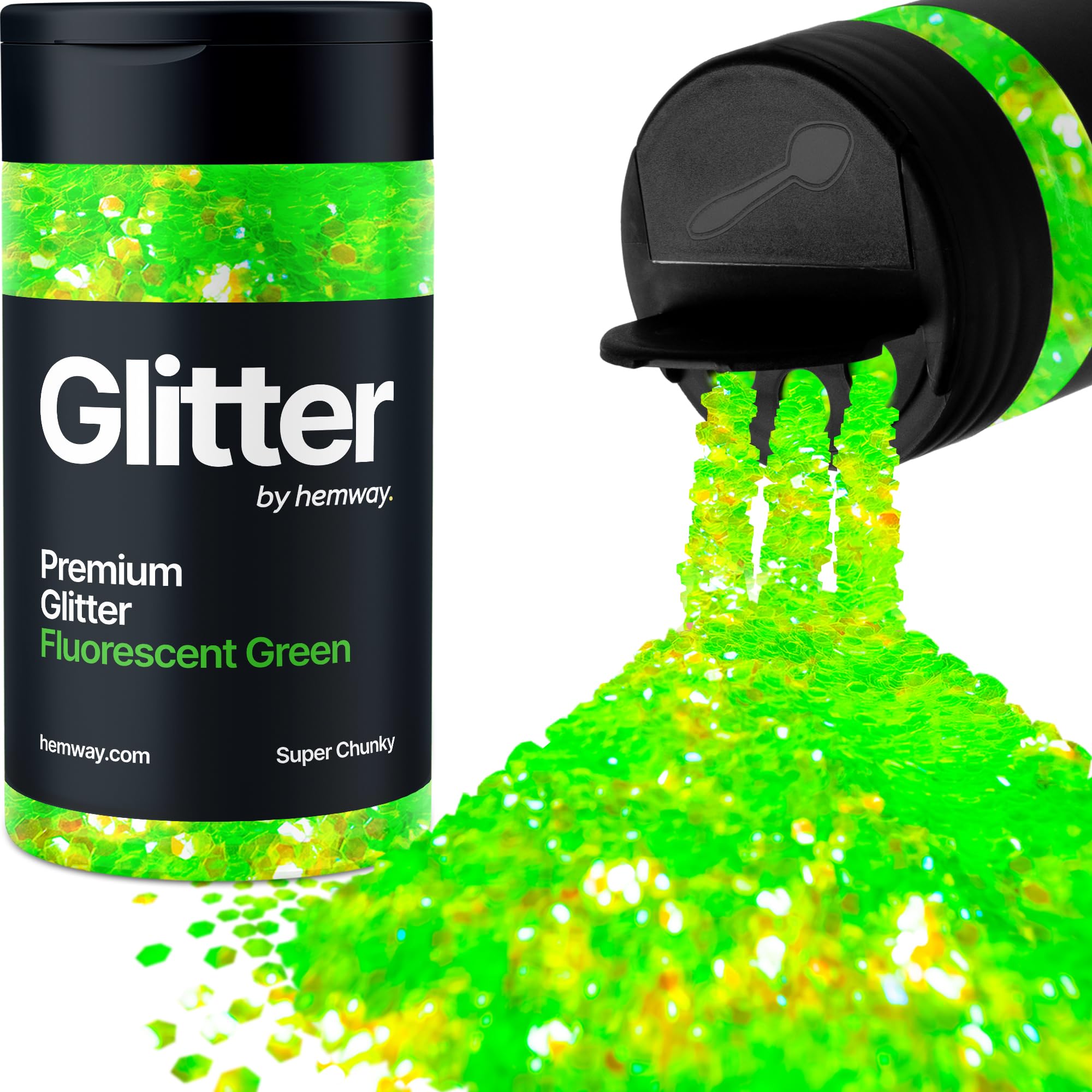 Fluorescent Green Glitter Shaker, 130g Super Chunky Glitter, Crafts 1/8" Metallic Flake Green Sequins, Resin & Epoxy Crafts, Decorating, Halloween, Christmas Nail, Face, Hemway