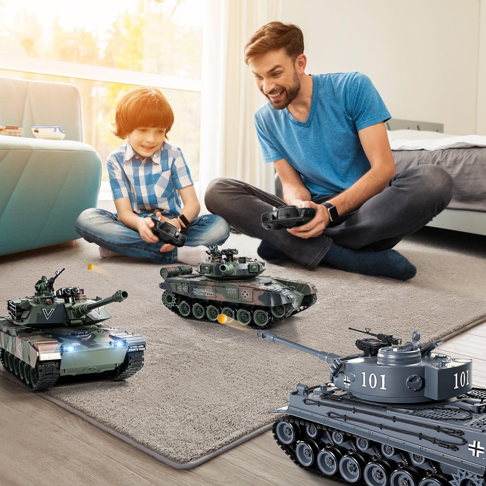Supdex 1:18 Remote Control Tank, 2.4Ghz WW2 German Tiger I RC Tank Model Toys, Battle Army Toy 15 Channel with Smoke Light and Sound, Military Toy for Adults and Kids That Shoots BBS and Water Bombs