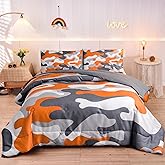Meeting Story Kids Camo Bedding Set, Army Camouflage Bedding Twin Comforter Set for Boys Girls Teens Bedroom Decoration, 3Pcs (Orange, Twin)