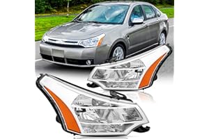 SAFAUTOPARTS Headlights Assembly Pair for 2008-2011 Ford Focus S/SE/SES/SEL Halogen Head Lights Headlamps Replacement Driver and Passenger Side (LH RH),Chrome Housing Amber Reflector