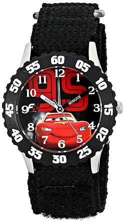 Disney Kids W001586, Cars Lightning McQueen Stainless Steel Watch, Black Nylon Band