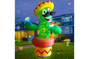 SEASONBLOW 9Ft Giant Inflatable Cinco De Mayo Mexican Cactus Decor with Disco Light, Blow up Cactus Mexicano with Taco Sombreros Hat and Maracas for Fiesta Party May 5 Garden Indoor Outdoor