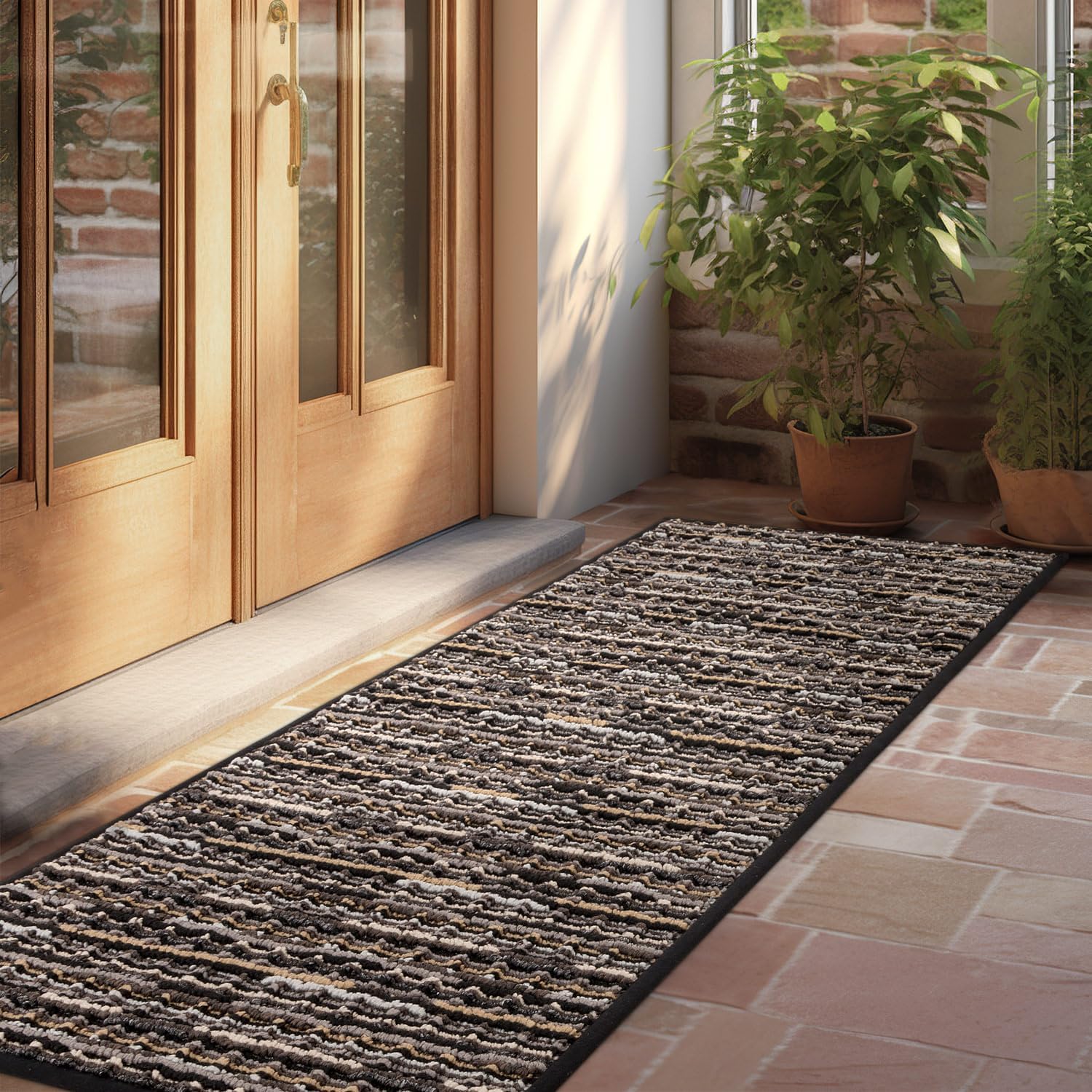 Biscpro Dirt Trapper Door Mats Indoor, Non-slip Barrier Mats for Indoor Outdoor, Super Absorbent Entrance Large Rug Machine Washable Soft Floor Carpet for Front Back door, Black, 55 x 150 cm