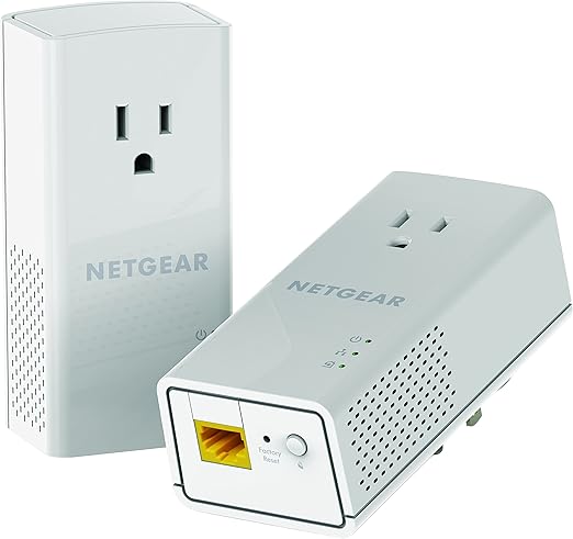 Netgear Powerline 1200 Mbps, 1 porta Gigabit com passagem, saída extra (PLP1200-100PAS), cinza claro