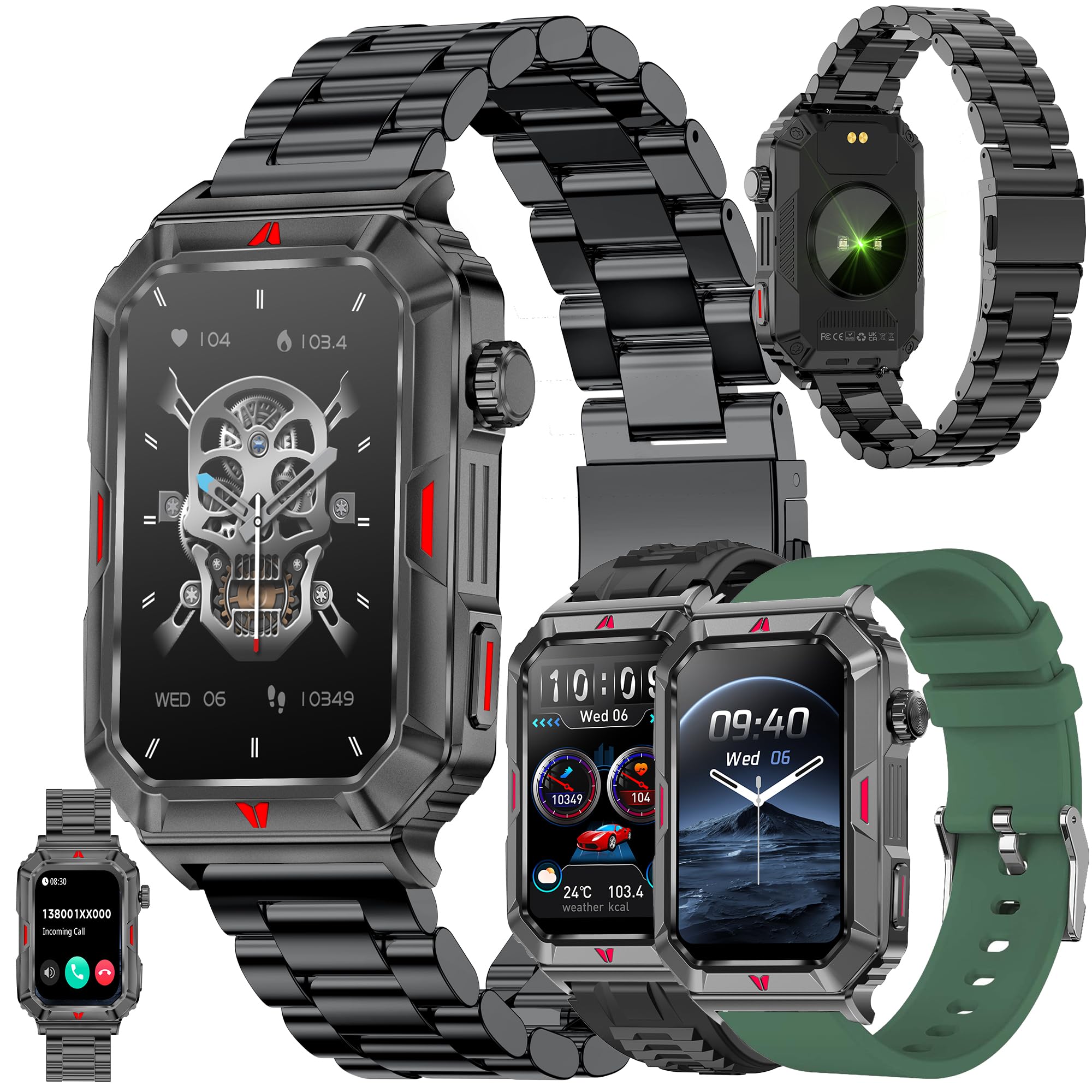 ZPIMY Men's Smart Watch with Bluetooth Calling, 1.57 Inch AMOLED Smartwatch with 123 Sports Modes 5ATM Waterproof, Sleep, SpO2, Activity Tracker, Smart Watch for iOS Android, Gifts Men (Black)