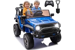 BCARORUR 24V 2 Seater Ride on Toys for Big Kids, Electric Truck w/Remote Control, 20.28" Wide Seat, 2x200W Motor, 5 Mph Max Speed, Bluetooth, MP3, Belts, Lights, Power Car Wheels for Boys and Girls (Blue)