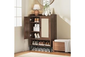 JASIWAY Rattan Shoe Cabinet Storage for Entryway, Shoe Cabinet with Adjustable Shelves for Entryway, 5-Tier, 20 Pair Shoe Rack Storage for Hallway, Closet, Living Room, Brown