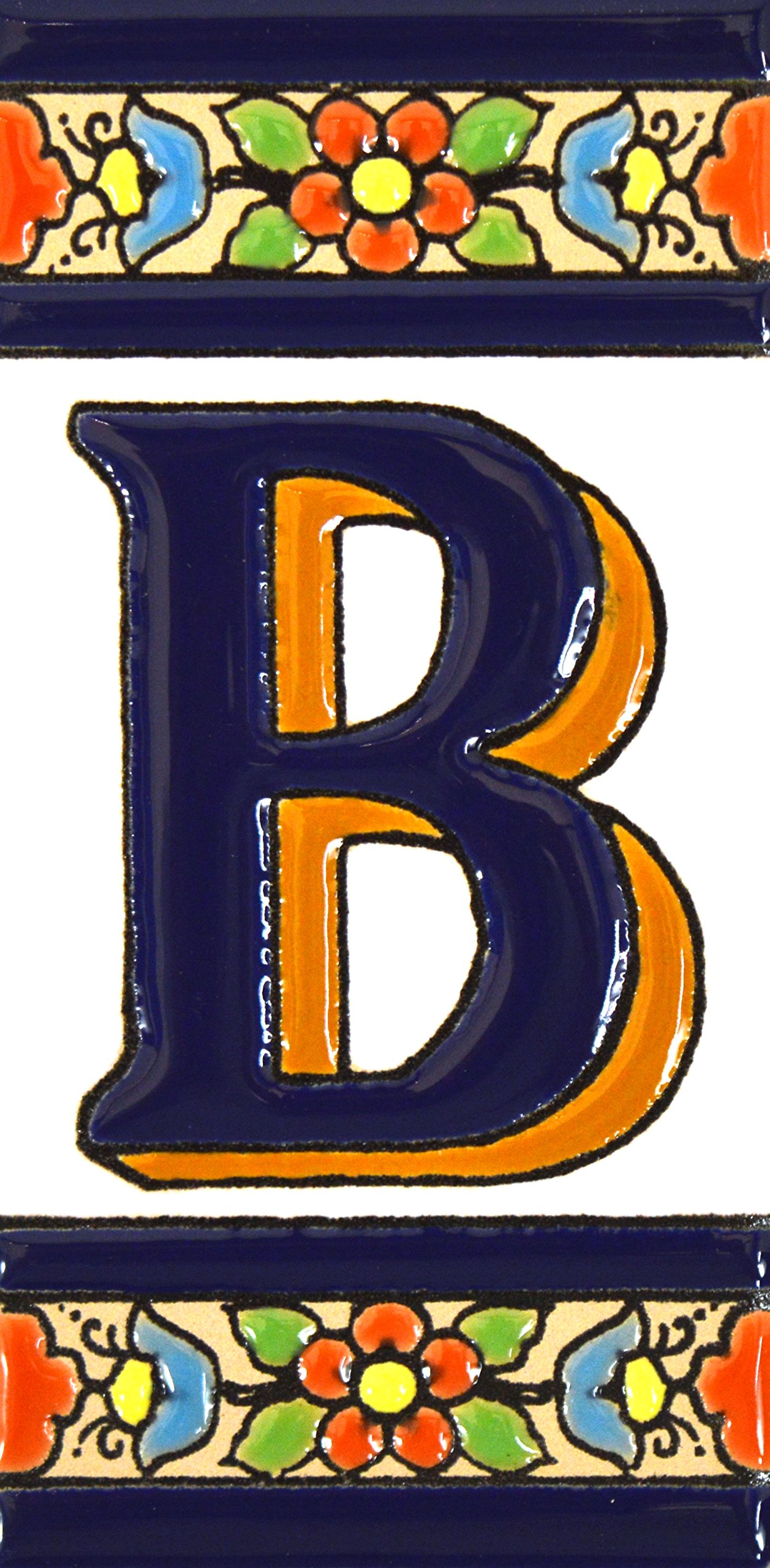 House letters 4 inch. Handpainted house letter tiles for signs, addresses and names. Address numbers for houses. House address numbers and letters. Design FLORES MEDIANO 4,29" x 2,13" (LETTER B) — image 1