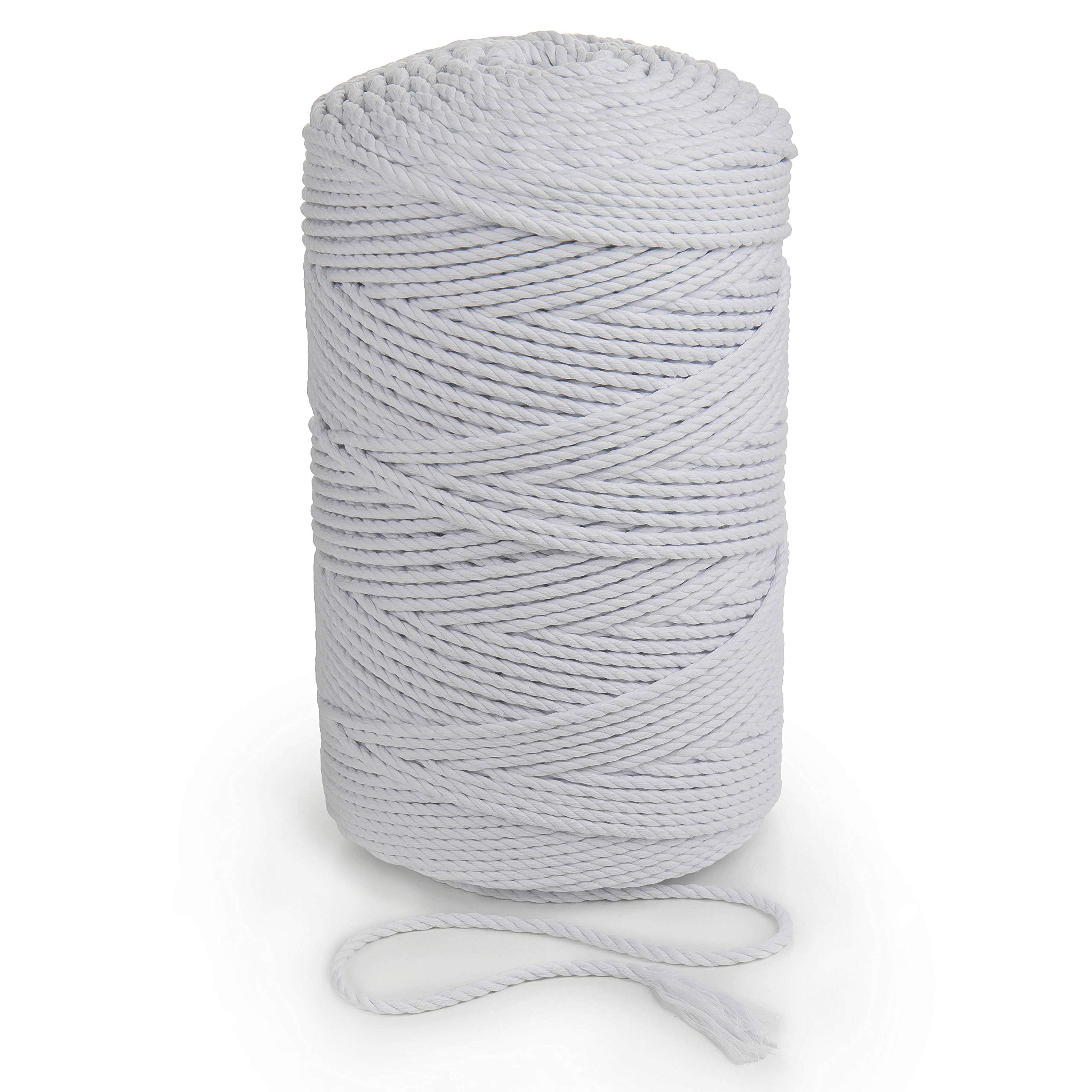 White Macrame Rope 5mm x 262 yd Cotton Cord 240m Macrame Cord Soft Cotton String 3 Strand Twisted Yarn Bleached Rope for Handmade Crafts, Plant Hanger, Wall Art Decorations Dream Catchers (Pure White)