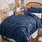 Bedsure Twin Comforter Set Navy - Bed in a Bag Twin Size Bedding 5 Pieces, GentleSoft™ Pintuck Bed Set Gift for Family, Pinch Pleat Navy Comforter with Sheets, Pillowcase & Sham