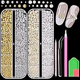 2-6mm 3D Flatback Nail Pearls, White and Beige Mother of Pearl for Nails, Gold and Silver Beads for Nail Art, Nail Charms and Gems