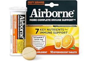Airborne 1000mg Vitamin C with Vitamin D & Zinc, Sugar Free Multivitamin Immune Support Supplement, Antioxidants Vitamins A C & Vitamin E, 10 Effervescent Tablets, Zesty Orange Flavor