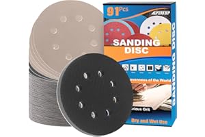 91Pcs 5 Inch Wet Dry Sanding Discs 8 Hole Round Hook and Loop Sandpaper with 1Pcs Interface Pad 120 220 400 600 800 1000 1500