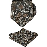 Alizeal Mens 3.15inches Flower Patterned Tie with Floral Printed Pocket Square