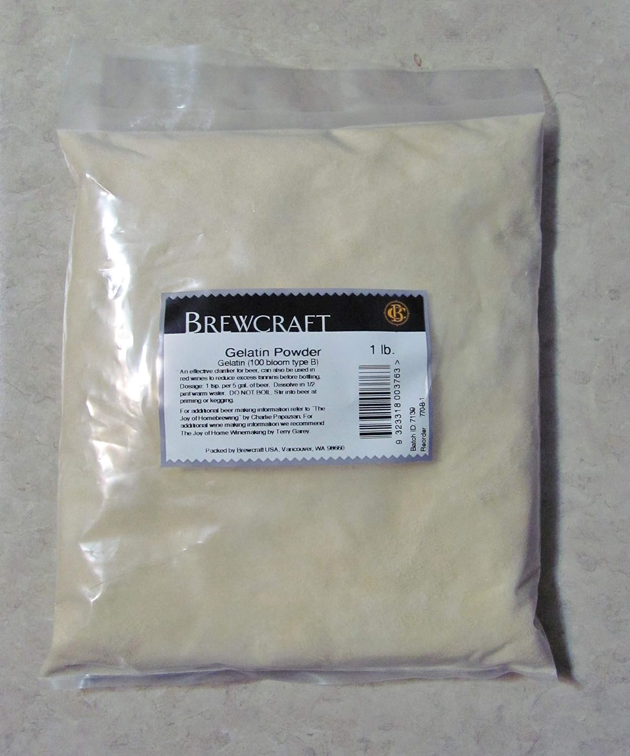 Gelatin Powder Fining 1lb 100 Bloom Type B Positive Charge For Clarification Of Beer And Wine Amazon Com Grocery Gourmet Food