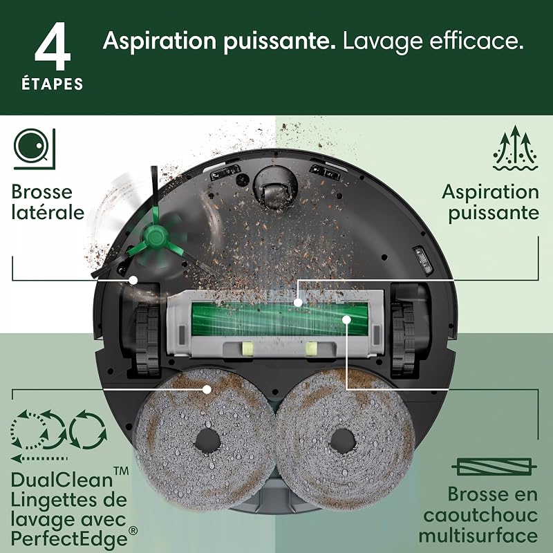 Roomba Plus 505 Combo Robot + AutoWash - Base Multifonction - Lavage et séchage à l'air Chaud des lingettes - PrecisionVision IA - LiDAR Clearview Pro - 75 Jours d'autovidage - Noir