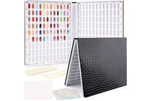 YINGJEE 216 Colors Nail Display Chart, Nail Colors Book with 240 False Nail Tips, Professional Nail Gel Polish Organizer Color Card for Salon, Nail Swatches Book Sample Chart Tool Set (Black, 1 Pack)
