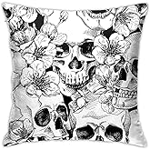VARUN Throw Pillow Covers Black and White Skull Flowers Gothic Design Square Pillowcase for Home Decor Sofa Car Bedroom Pillow case 18x18inch