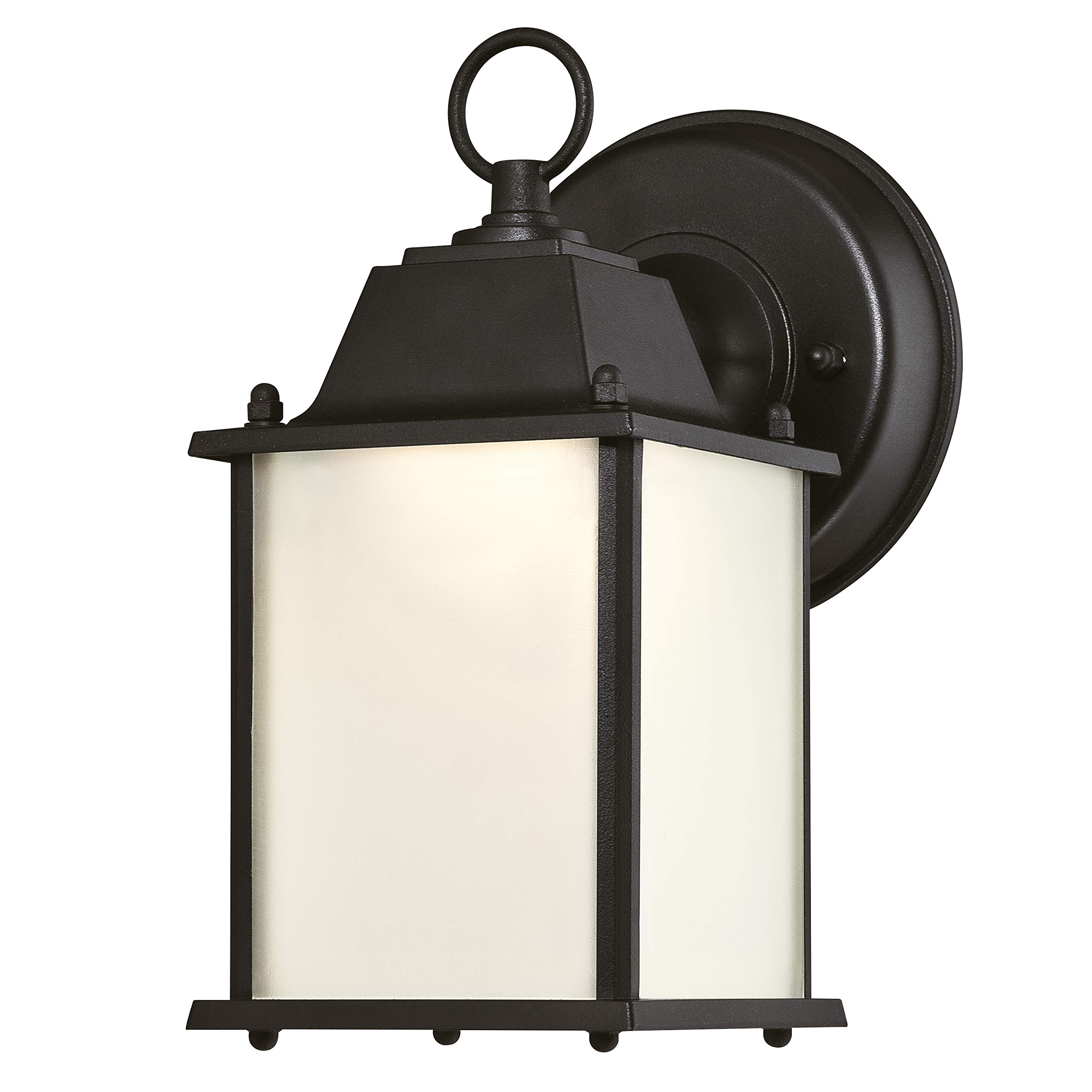 61075 One-Light Dimmable LED Outdoor Wall Fixture, Black Finish with Frosted Glass
