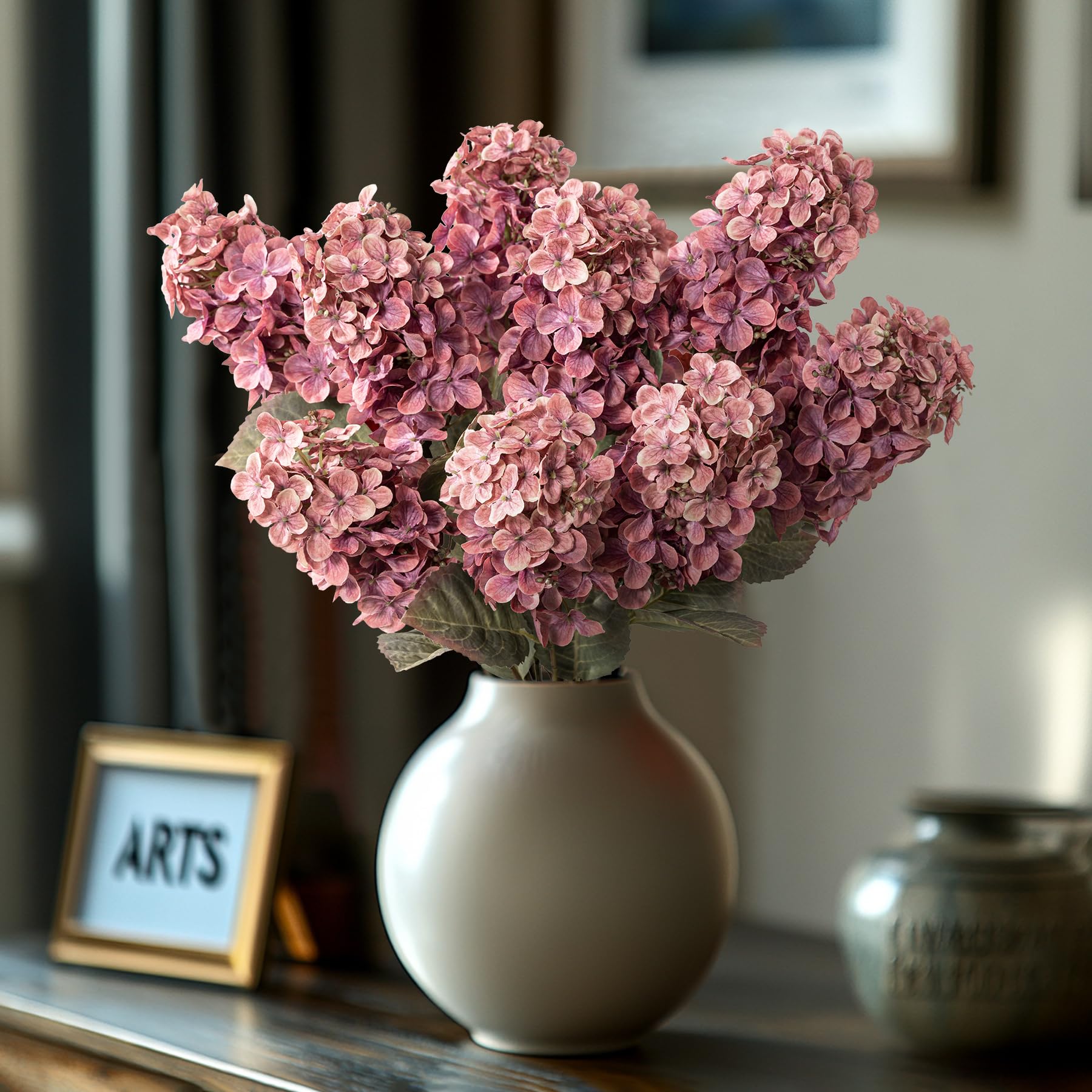 Photo 1 of Fake Flowers Hydrangea Silk Flowers With Stems White Flowers Fake Flowers In Vase Hydrangea Artificial Flowers Winter Flowers Artificial For Decoration Vase Decor 24"?Red Rose ?8PCS Wthout Vase