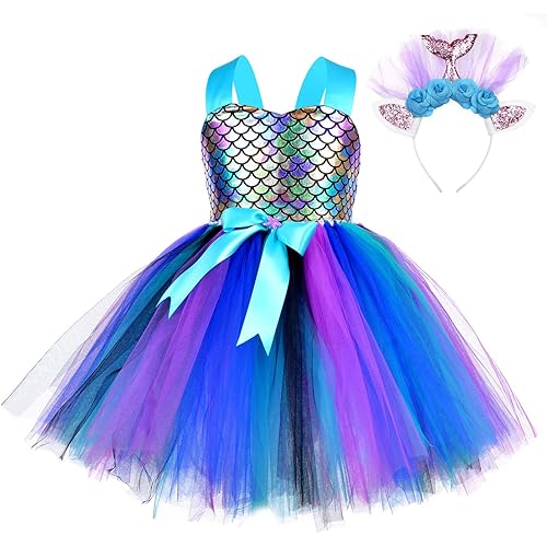 Jxstar Girls Mermaid Dresses Princess Tutu Dress Halloween Costume Birthday Party Outfits Gifts