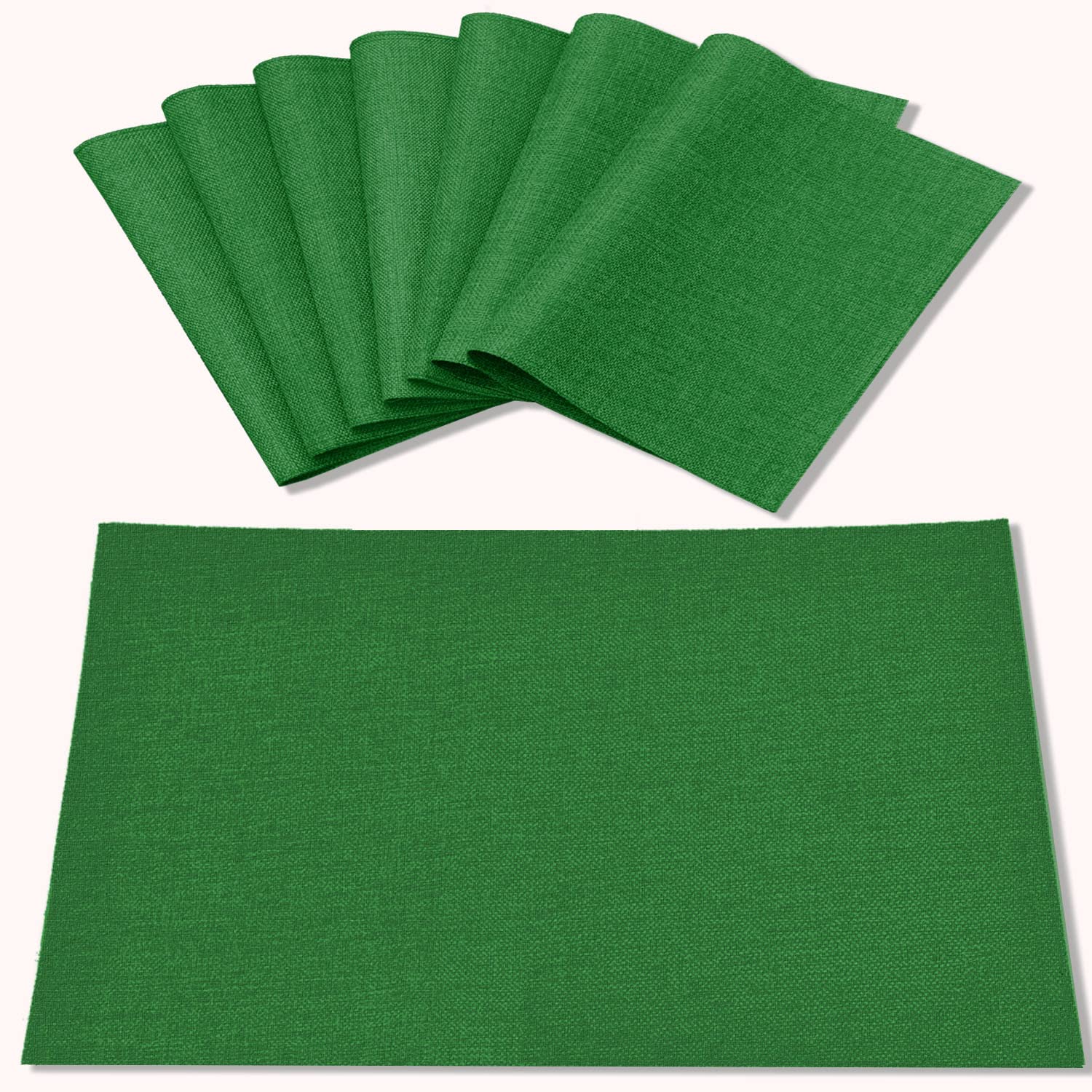 Rinpon Linen Placemats Set of 8, Machine Washable, Heat Resistant, Wrinkle Free, Thick Polyester Kitchen Place Mats for Dining Table (Forest Green)